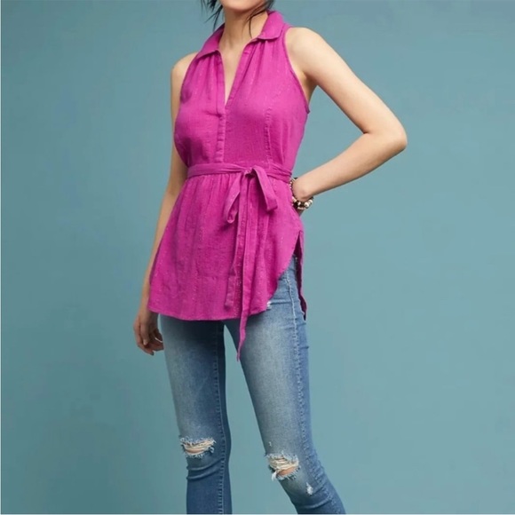 Maeve Tops - Maeve Anthropologie Batavia Tie Pink Metallic Sleeveless Tunic (R1)